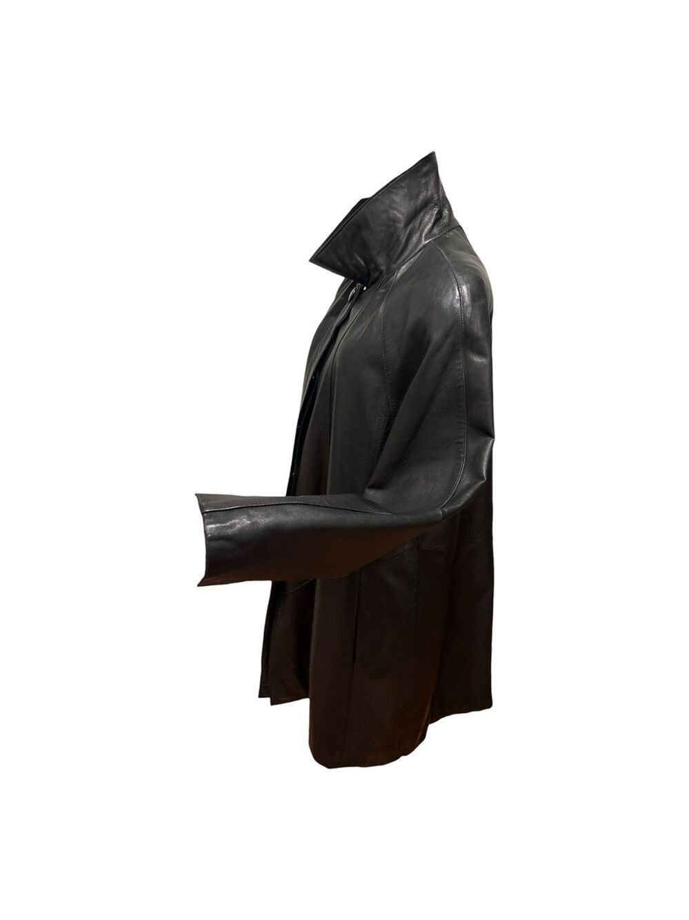 80s COLDWATER CREEK SOFT LEATHER BLACK CONCEALED BUTTON STOLLER COAT SZ XL - Picture 5 of 10
